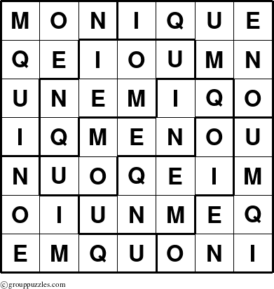 The grouppuzzles.com Answer grid for the Monique puzzle for 