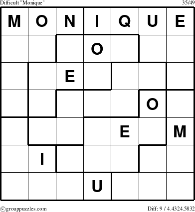 The grouppuzzles.com Difficult Monique puzzle for 