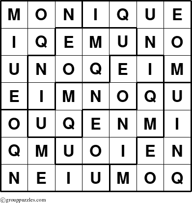 The grouppuzzles.com Answer grid for the Monique puzzle for 