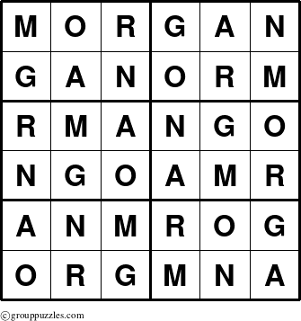 The grouppuzzles.com Answer grid for the Morgan puzzle for 
