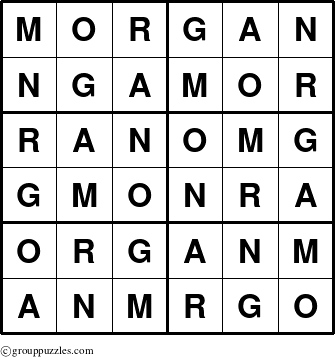 The grouppuzzles.com Answer grid for the Morgan puzzle for 