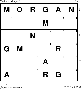 The grouppuzzles.com Medium Morgan puzzle for , suitable for printing, with all 5 steps marked