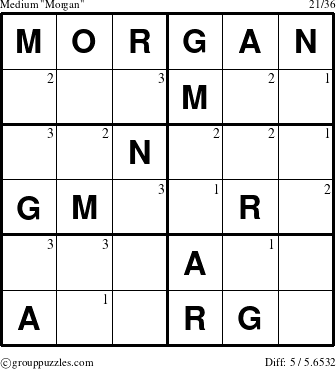 The grouppuzzles.com Medium Morgan puzzle for  with the first 3 steps marked
