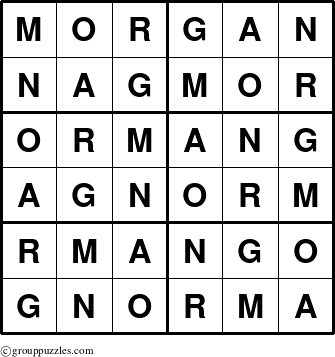 The grouppuzzles.com Answer grid for the Morgan puzzle for 