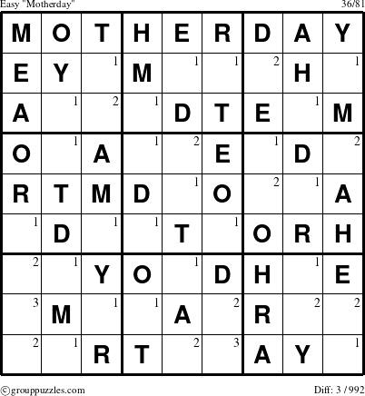 The grouppuzzles.com Easy Motherday puzzle for  with the first 3 steps marked