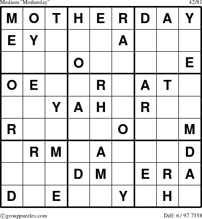 The grouppuzzles.com Medium Motherday puzzle for 