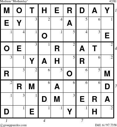 The grouppuzzles.com Medium Motherday puzzle for  with all 6 steps marked