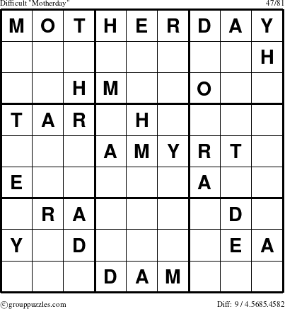 The grouppuzzles.com Difficult Motherday puzzle for 