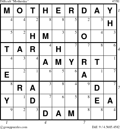 The grouppuzzles.com Difficult Motherday puzzle for  with all 9 steps marked