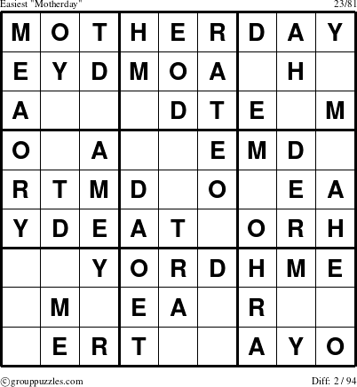 The grouppuzzles.com Easiest Motherday puzzle for 