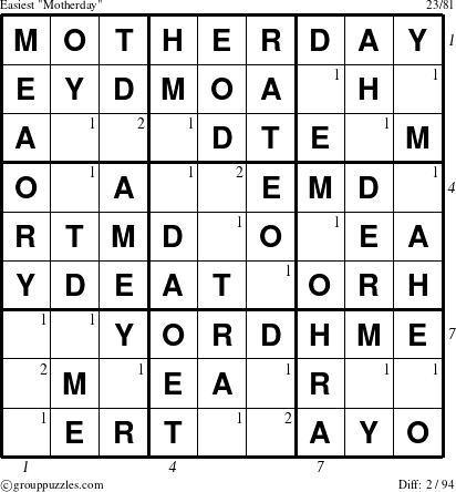 The grouppuzzles.com Easiest Motherday puzzle for  with all 2 steps marked