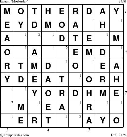 The grouppuzzles.com Easiest Motherday puzzle for , suitable for printing, with all 2 steps marked