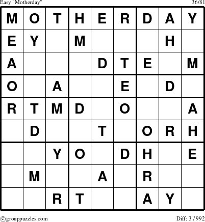 The grouppuzzles.com Easy Motherday puzzle for 