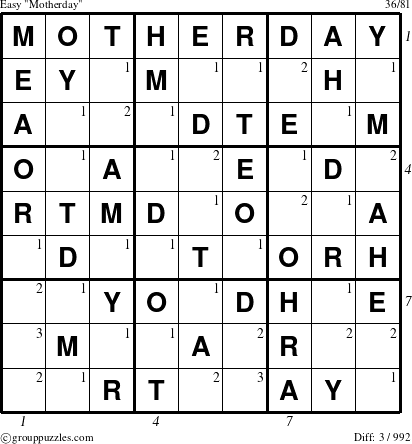 The grouppuzzles.com Easy Motherday puzzle for , suitable for printing, with all 3 steps marked