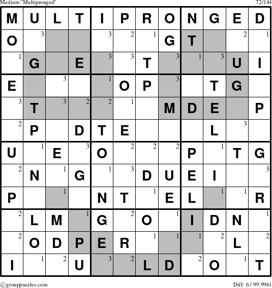 The grouppuzzles.com Medium Multipronged puzzle for  with the first 3 steps marked