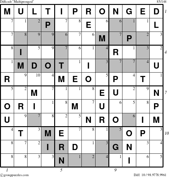 The grouppuzzles.com Difficult Multipronged puzzle for , suitable for printing, with all 10 steps marked