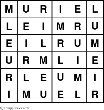 The grouppuzzles.com Answer grid for the Muriel puzzle for 