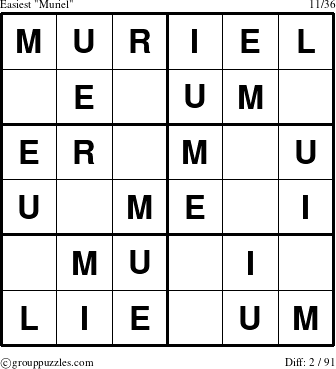 The grouppuzzles.com Easiest Muriel puzzle for 