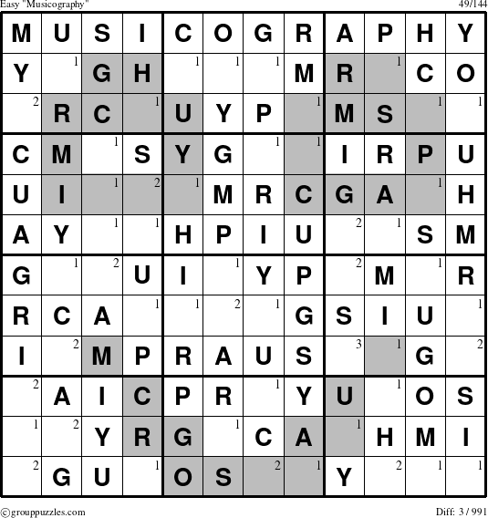 The grouppuzzles.com Easy Musicography puzzle for  with the first 3 steps marked