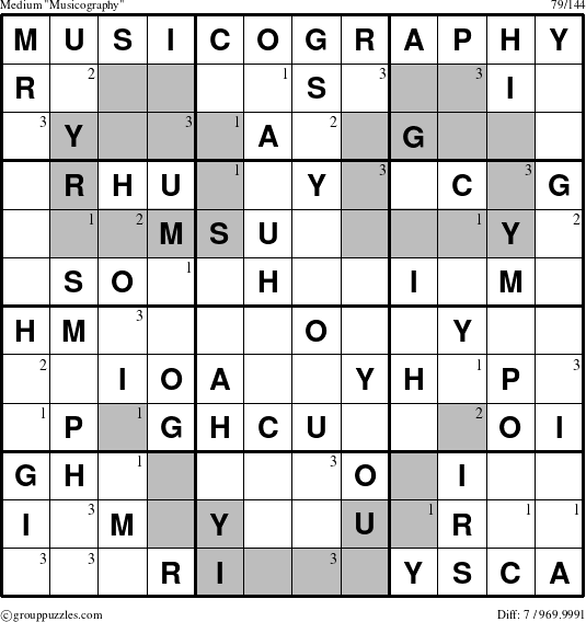 The grouppuzzles.com Medium Musicography puzzle for  with the first 3 steps marked