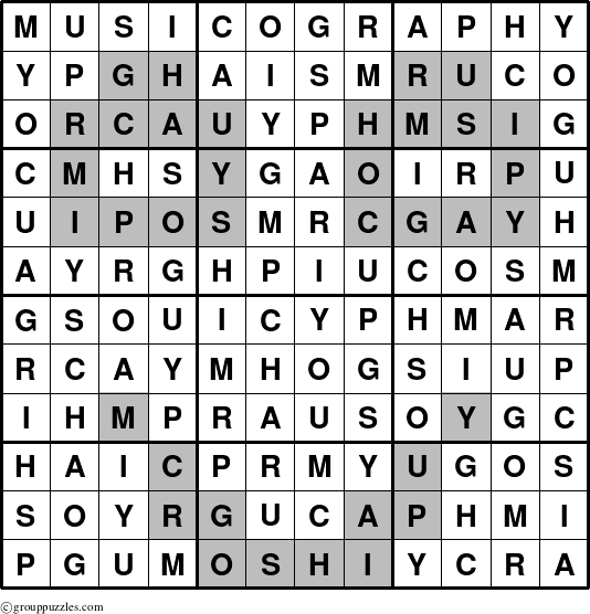 The grouppuzzles.com Answer grid for the Musicography puzzle for 