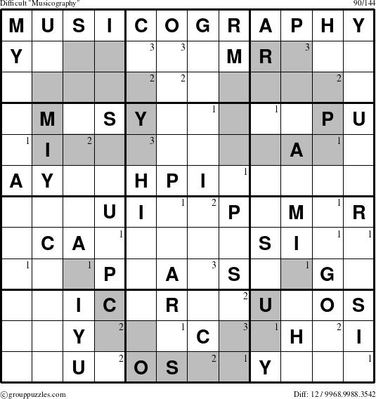 The grouppuzzles.com Difficult Musicography puzzle for  with the first 3 steps marked