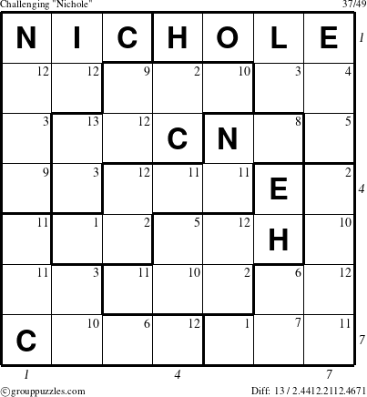 The grouppuzzles.com Challenging Nichole puzzle for , suitable for printing, with all 13 steps marked