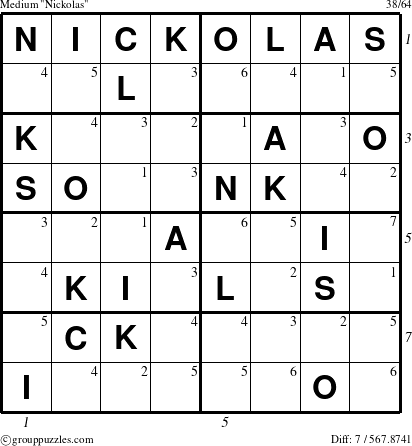 The grouppuzzles.com Medium Nickolas puzzle for , suitable for printing, with all 7 steps marked