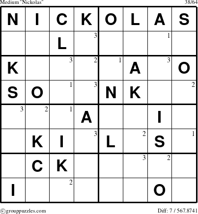 The grouppuzzles.com Medium Nickolas puzzle for  with the first 3 steps marked