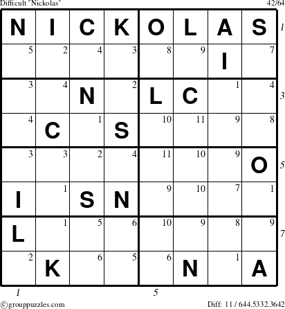 The grouppuzzles.com Difficult Nickolas puzzle for  with all 11 steps marked