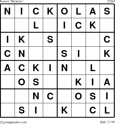 The grouppuzzles.com Easiest Nickolas puzzle for 