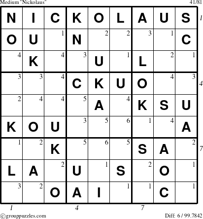 The grouppuzzles.com Medium Nickolaus puzzle for , suitable for printing, with all 6 steps marked