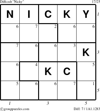 The grouppuzzles.com Difficult Nicky puzzle for , suitable for printing, with all 7 steps marked