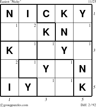 The grouppuzzles.com Easiest Nicky puzzle for , suitable for printing, with all 2 steps marked