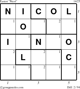 The grouppuzzles.com Easiest Nicol puzzle for , suitable for printing, with all 2 steps marked