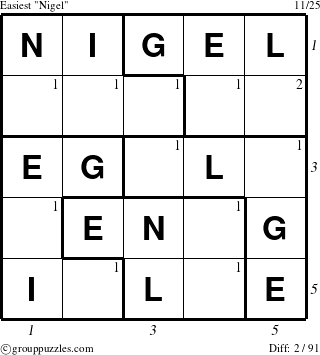 The grouppuzzles.com Easiest Nigel puzzle for , suitable for printing, with all 2 steps marked