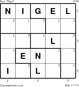 The grouppuzzles.com Easy Nigel puzzle for , suitable for printing, with all 3 steps marked