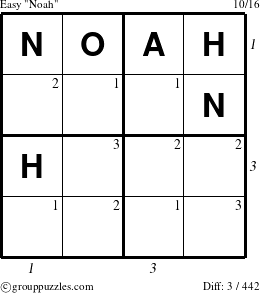 The grouppuzzles.com Easy Noah puzzle for , suitable for printing, with all 3 steps marked