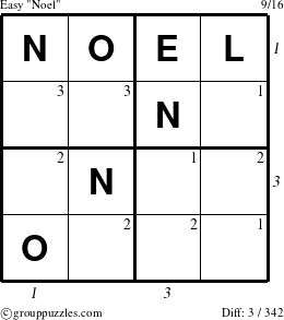 The grouppuzzles.com Easy Noel puzzle for , suitable for printing, with all 3 steps marked