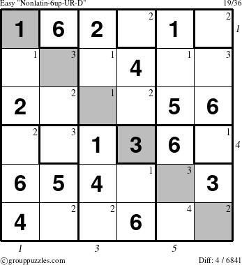 The grouppuzzles.com Easy Nonlatin-6up-UR-D puzzle for , suitable for printing, with all 4 steps marked