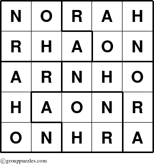 The grouppuzzles.com Answer grid for the Norah puzzle for 