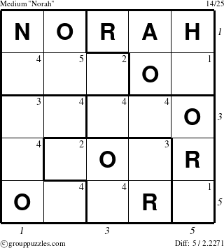 The grouppuzzles.com Medium Norah puzzle for , suitable for printing, with all 5 steps marked