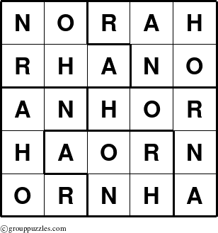 The grouppuzzles.com Answer grid for the Norah puzzle for 