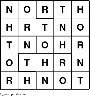 The grouppuzzles.com Answer grid for the North puzzle for 