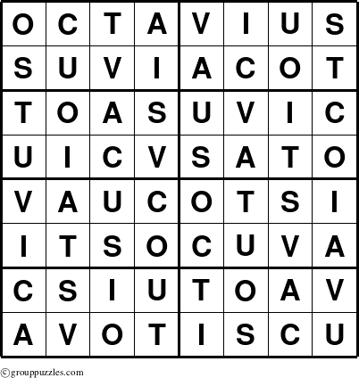 The grouppuzzles.com Answer grid for the Octavius puzzle for 