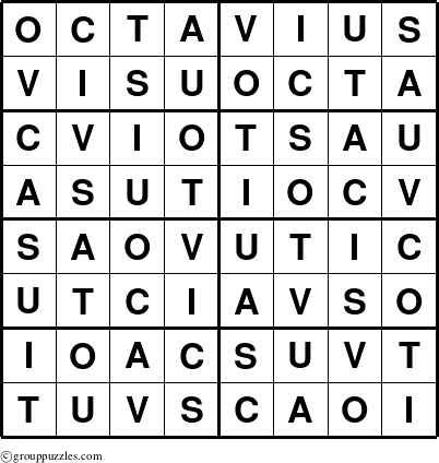 The grouppuzzles.com Answer grid for the Octavius puzzle for 