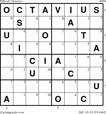 The grouppuzzles.com Difficult Octavius puzzle for , suitable for printing, with all 10 steps marked