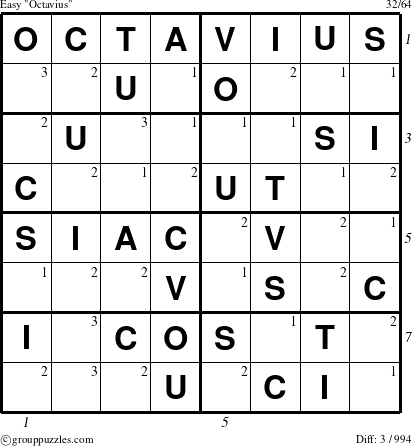 The grouppuzzles.com Easy Octavius puzzle for , suitable for printing, with all 3 steps marked