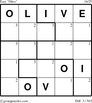 The grouppuzzles.com Easy Olive puzzle for  with the first 3 steps marked