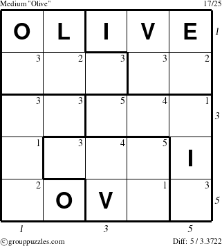 The grouppuzzles.com Medium Olive puzzle for , suitable for printing, with all 5 steps marked